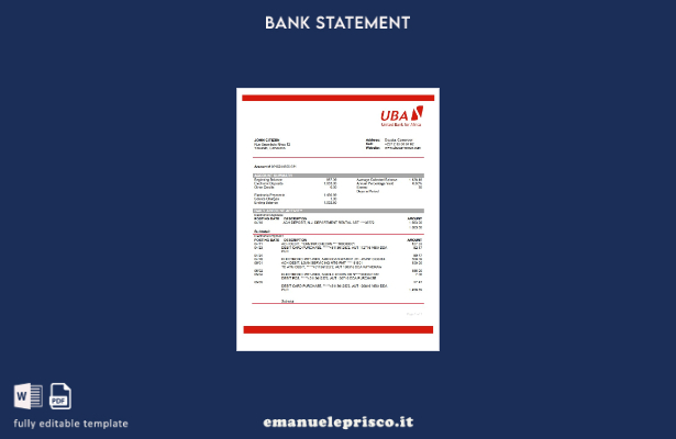 modello di parola di estratto conto bancario UBA del Camerun stile verificato